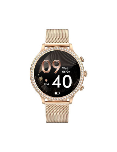 Smartwatch damski veltori vt310-1 złota bransoleta + różowy pasek silikonowy