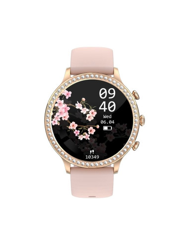 Smartwatch damski veltori vt310-1 złota bransoleta + różowy pasek silikonowy