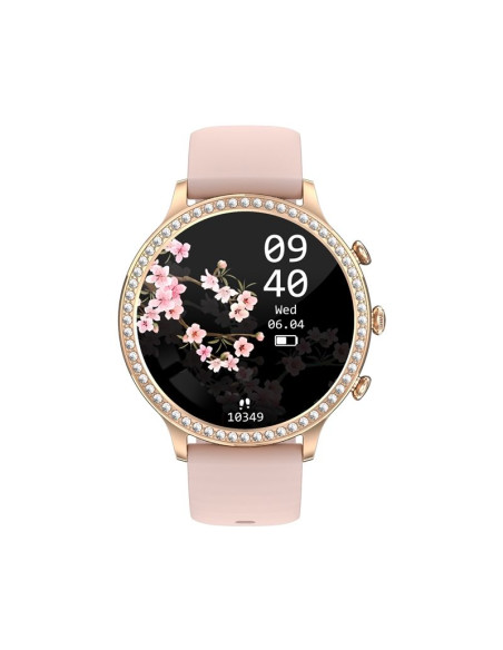 Smartwatch damski veltori vt310-1 złota bransoleta + różowy pasek silikonowy