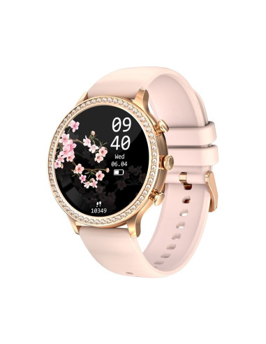 Smartwatch damski veltori vt310-1 złota bransoleta + różowy pasek silikonowy