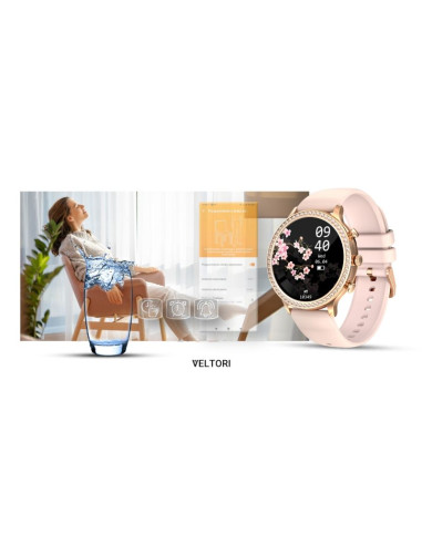 Smartwatch damski veltori vt310-1 złota bransoleta + różowy pasek silikonowy