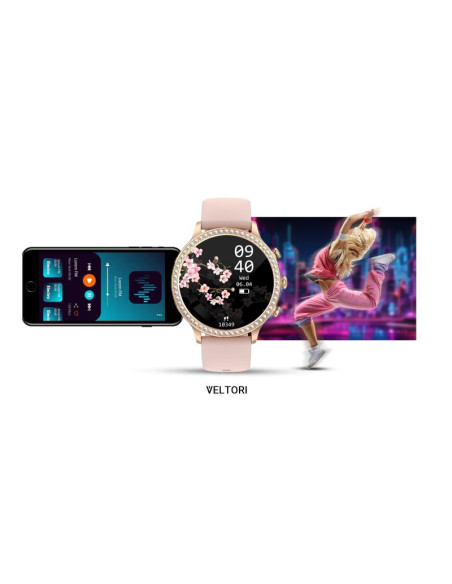 Smartwatch damski veltori vt310-1 złota bransoleta + różowy pasek silikonowy