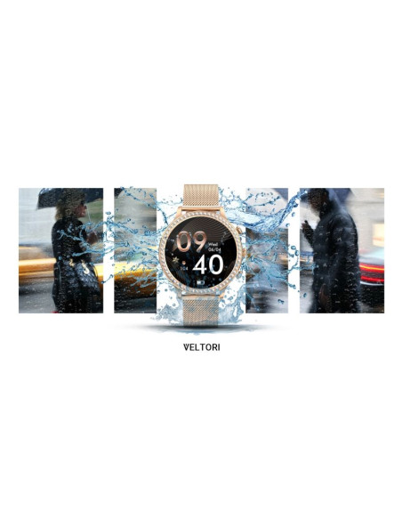 Smartwatch damski veltori vt310-1 złota bransoleta + różowy pasek silikonowy