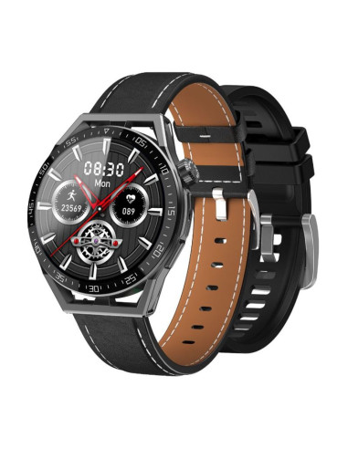Smartwatch  rubicon rnce88-1 czarny- czarny pasek silikonowy + czarny pasek skórzany