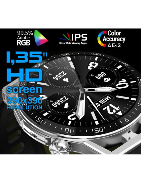 Smartwatch  rubicon rnce88-1 czarny- czarny pasek silikonowy + czarny pasek skórzany