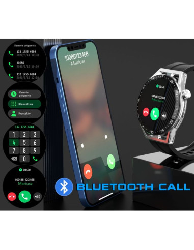 Smartwatch  rubicon rnce88-1 czarny- czarny pasek silikonowy + czarny pasek skórzany