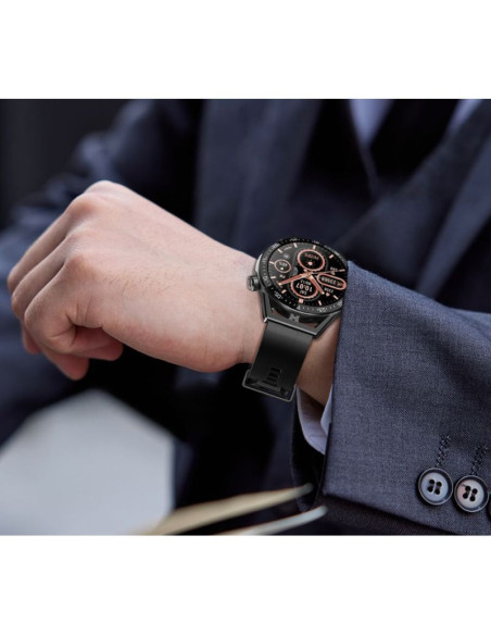 Smartwatch  rubicon rnce88-1 czarny- czarny pasek silikonowy + czarny pasek skórzany