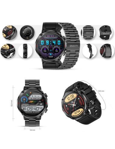 Smartwatch gravity gt21-1+ czarny pasek silikonowy