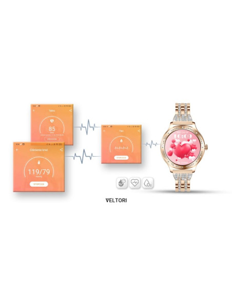 Smartwatch damski veltori vt350-1 bransoleta różowe złoto