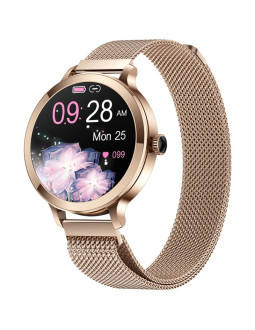 Smartwatch damski veltori vt340-1 złota bransoleta + różowy pasek silikonowy