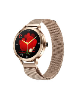 Smartwatch damski veltori vt340-1 złota bransoleta + różowy pasek silikonowy 2