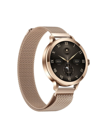 Smartwatch damski veltori vt340-1 złota bransoleta + różowy pasek silikonowy