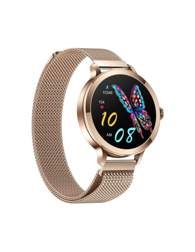 Smartwatch damski veltori vt340-1 złota bransoleta + różowy pasek silikonowy