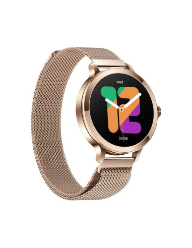 Smartwatch damski veltori vt340-1 złota bransoleta + różowy pasek silikonowy