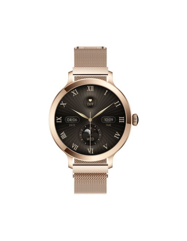 Smartwatch damski veltori vt340-1 złota bransoleta + różowy pasek silikonowy