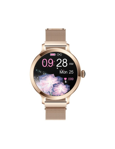 Smartwatch damski veltori vt340-1 złota bransoleta + różowy pasek silikonowy