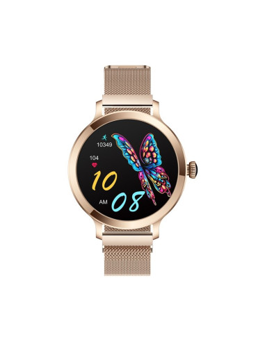 Smartwatch damski veltori vt340-1 złota bransoleta + różowy pasek silikonowy