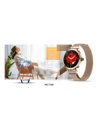 Smartwatch damski veltori vt340-1 złota bransoleta + różowy pasek silikonowy