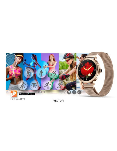 Smartwatch damski veltori vt340-1 złota bransoleta + różowy pasek silikonowy
