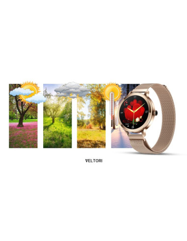 Smartwatch damski veltori vt340-1 złota bransoleta + różowy pasek silikonowy