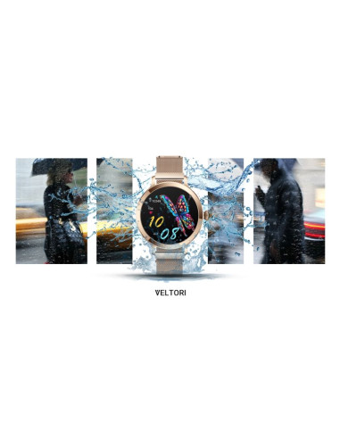 Smartwatch damski veltori vt340-1 złota bransoleta + różowy pasek silikonowy
