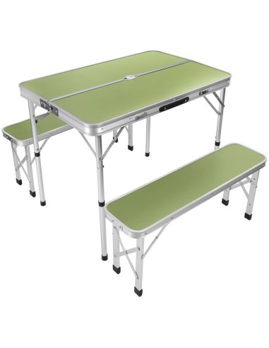 Stolik turystyczny składany kempingowy 90x60x70cm i 2 ławki 87x23x39cm zielony