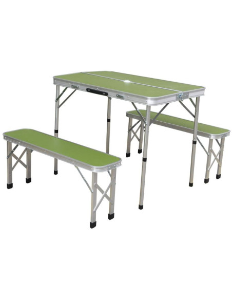 Stolik turystyczny składany kempingowy 90x60x70cm i 2 ławki 87x23x39cm zielony