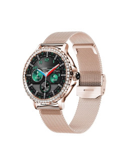 Smartwatch damski veltori vt320-1 złota bransoleta + różowy pasek silikonowy 2