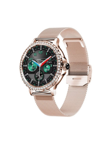 Smartwatch damski veltori vt320-1 złota bransoleta + różowy pasek silikonowy