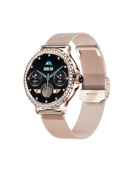 Smartwatch damski veltori vt320-1 złota bransoleta + różowy pasek silikonowy