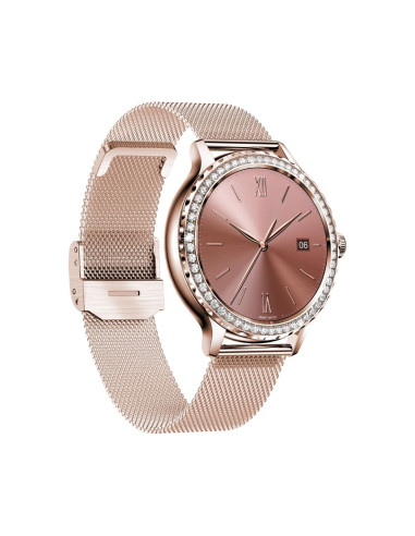 Smartwatch damski veltori vt320-1 złota bransoleta + różowy pasek silikonowy