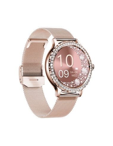 Smartwatch damski veltori vt320-1 złota bransoleta + różowy pasek silikonowy