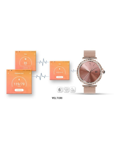 Smartwatch damski veltori vt320-1 złota bransoleta + różowy pasek silikonowy