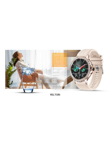 Smartwatch damski veltori vt320-1 złota bransoleta + różowy pasek silikonowy