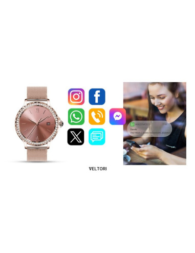 Smartwatch damski veltori vt320-1 złota bransoleta + różowy pasek silikonowy
