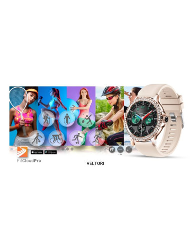Smartwatch damski veltori vt320-1 złota bransoleta + różowy pasek silikonowy