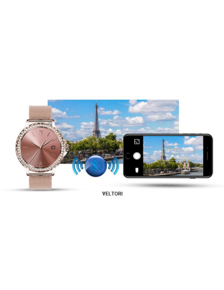 Smartwatch damski veltori vt320-1 złota bransoleta + różowy pasek silikonowy