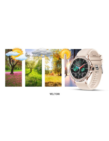 Smartwatch damski veltori vt320-1 złota bransoleta + różowy pasek silikonowy