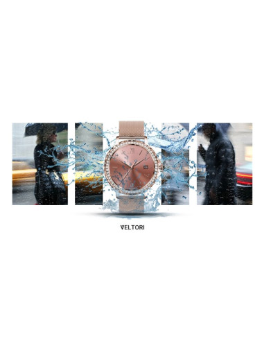 Smartwatch damski veltori vt320-1 złota bransoleta + różowy pasek silikonowy