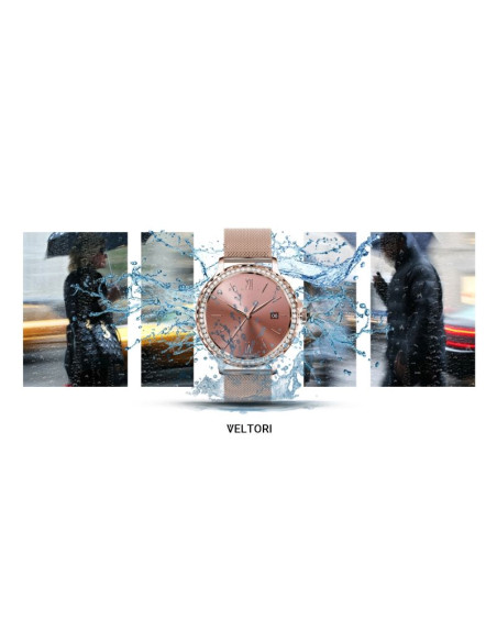 Smartwatch damski veltori vt320-1 złota bransoleta + różowy pasek silikonowy