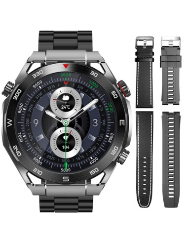 Smartwatch veltori vt100-1 + czarny pasek silikonowy + czarny eko skóra