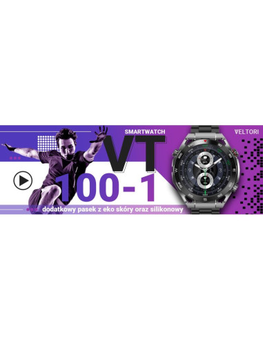 Smartwatch veltori vt100-1 + czarny pasek silikonowy + czarny eko skóra