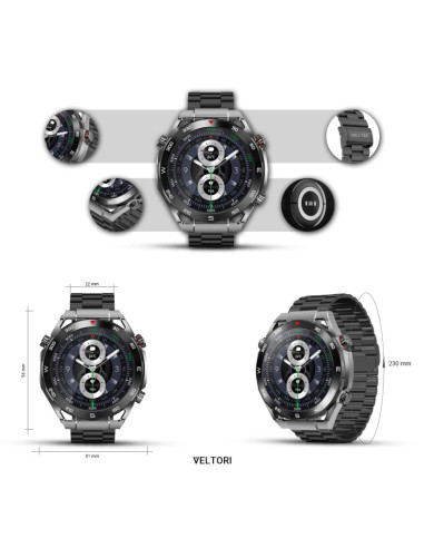 Smartwatch veltori vt100-1 + czarny pasek silikonowy + czarny eko skóra