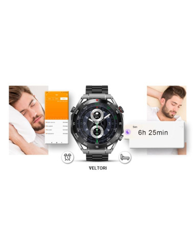 Smartwatch veltori vt100-1 + czarny pasek silikonowy + czarny eko skóra