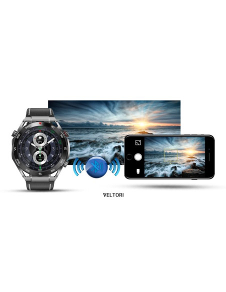 Smartwatch veltori vt100-1 + czarny pasek silikonowy + czarny eko skóra