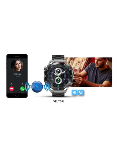 Smartwatch veltori vt100-1 + czarny pasek silikonowy + czarny eko skóra
