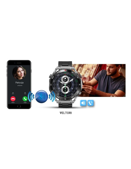 Smartwatch veltori vt100-1 + czarny pasek silikonowy + czarny eko skóra