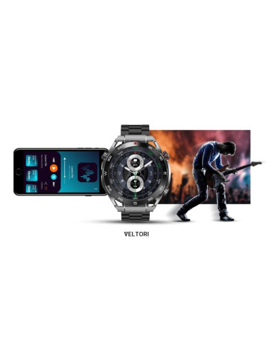 Smartwatch veltori vt100-1 + czarny pasek silikonowy + czarny eko skóra