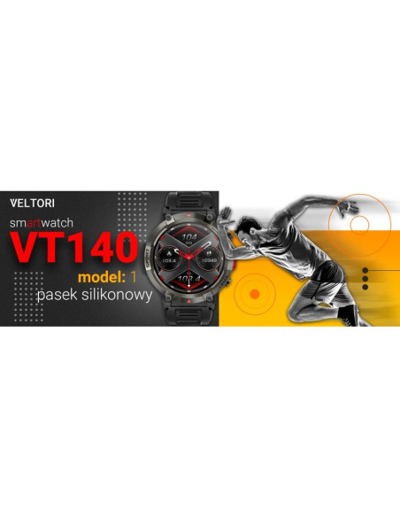 Smartwatch veltori vt140-1 czarny pasek silikonowy