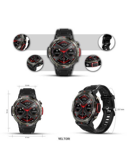 Smartwatch veltori vt140-1 czarny pasek silikonowy